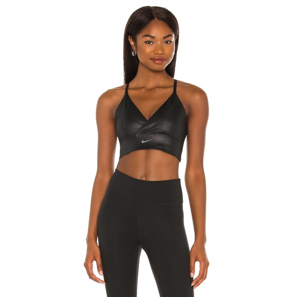 Nike NWT Indy Textured Faux Leather Wrap Shine Sports Bra Size XS